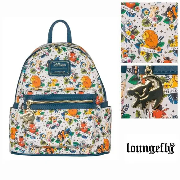 NWT Loungefly Lion King AOP Tattoo Floral Mini Backpack - Picture 1 of 8